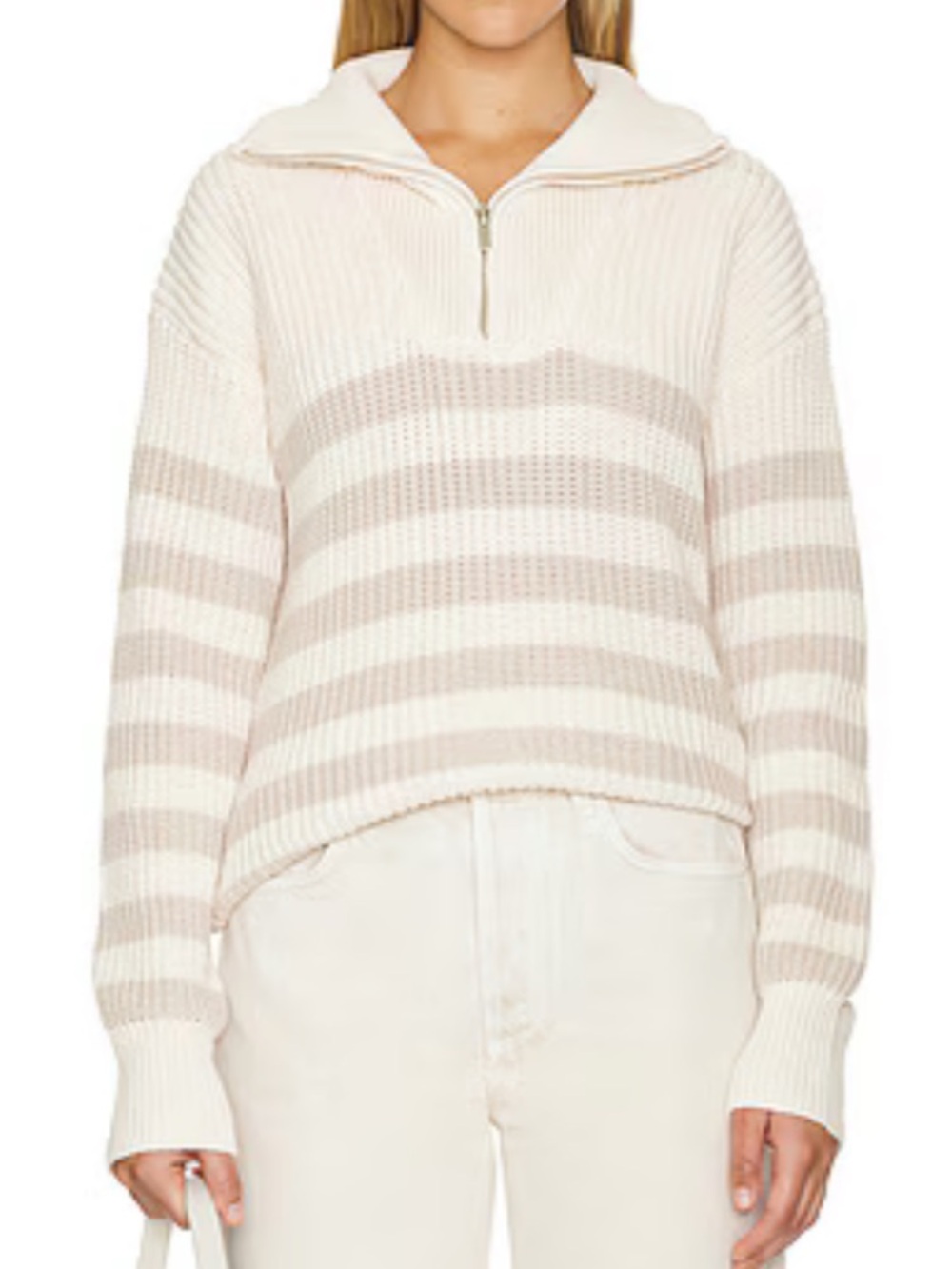 Striped half zip cotton sweater